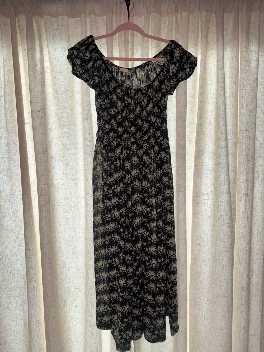 Doen Black Floral Off-Shoulder Maxi with Cream Print